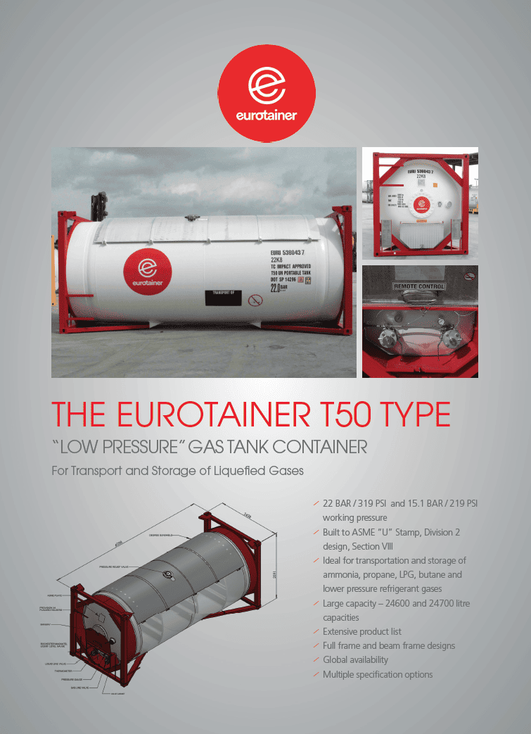 Tank container gas low pressure eurotainer t50